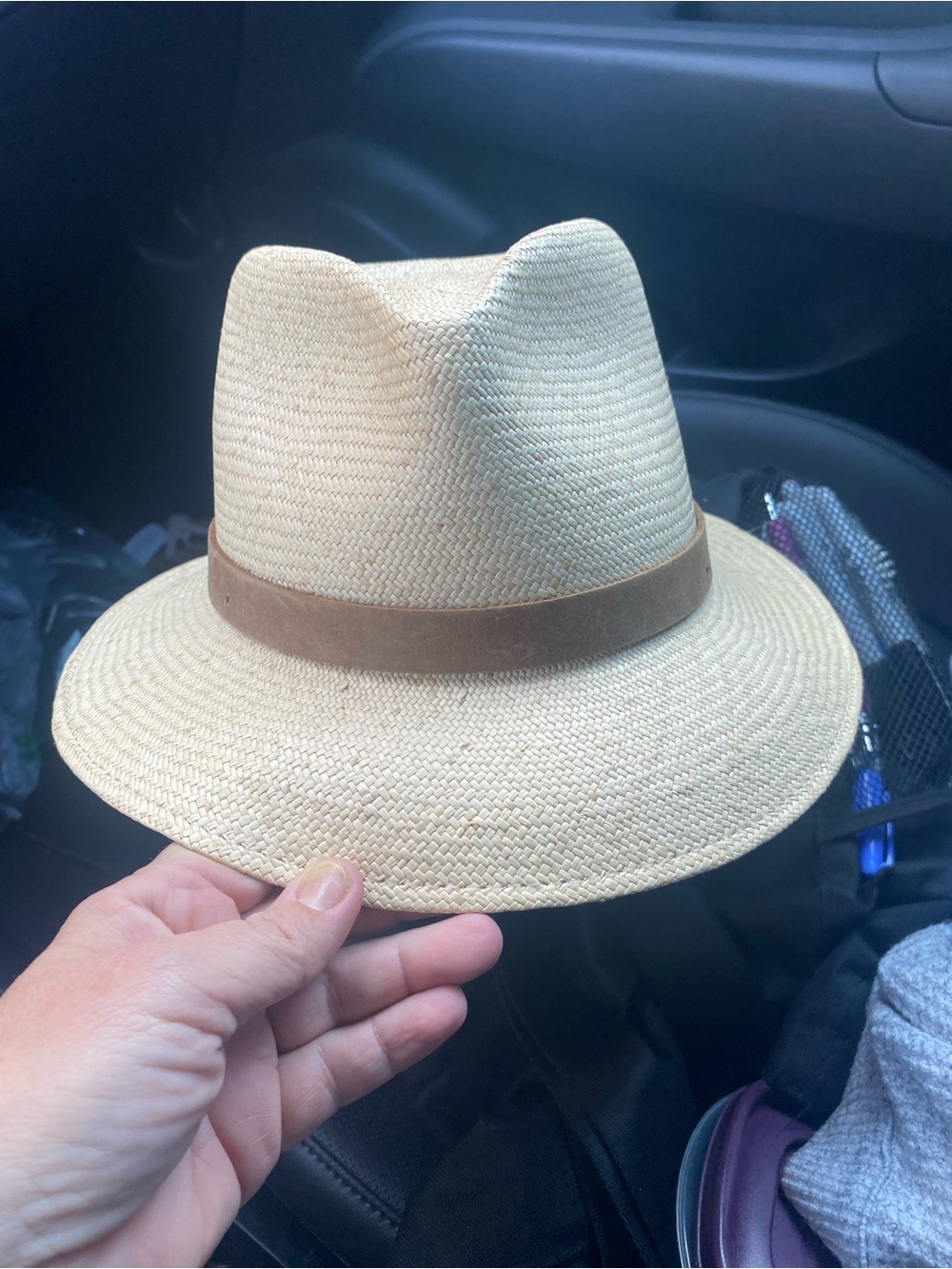Straw Panama Hat with Brown Inner Band - Unbranded